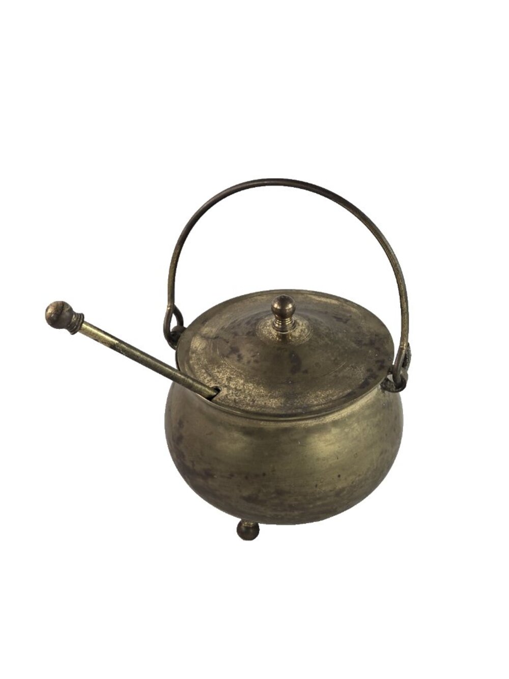 Vintage Brass Smudge Pot Cauldron Footed w Lid and Pumice Wand Witchcore Decor